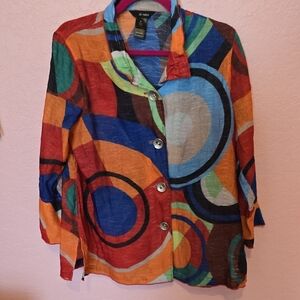 Ali Miles Graphic Blue and Orange Notched Collar Shirt